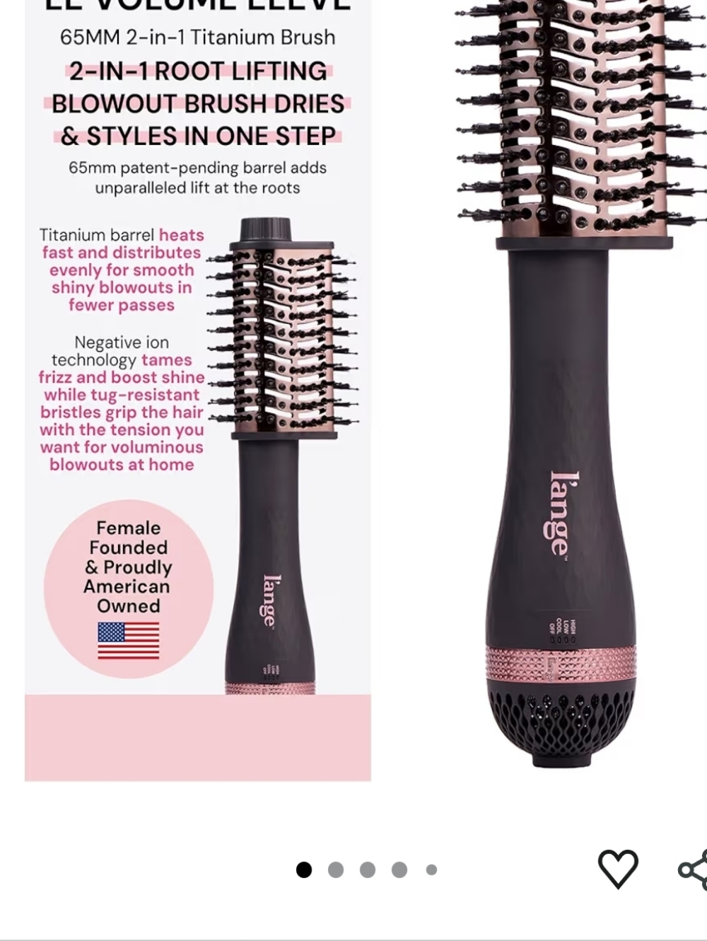 Lange 2-in-1 Root Lifting Blowout Brush - Black with Rose Gold Accents